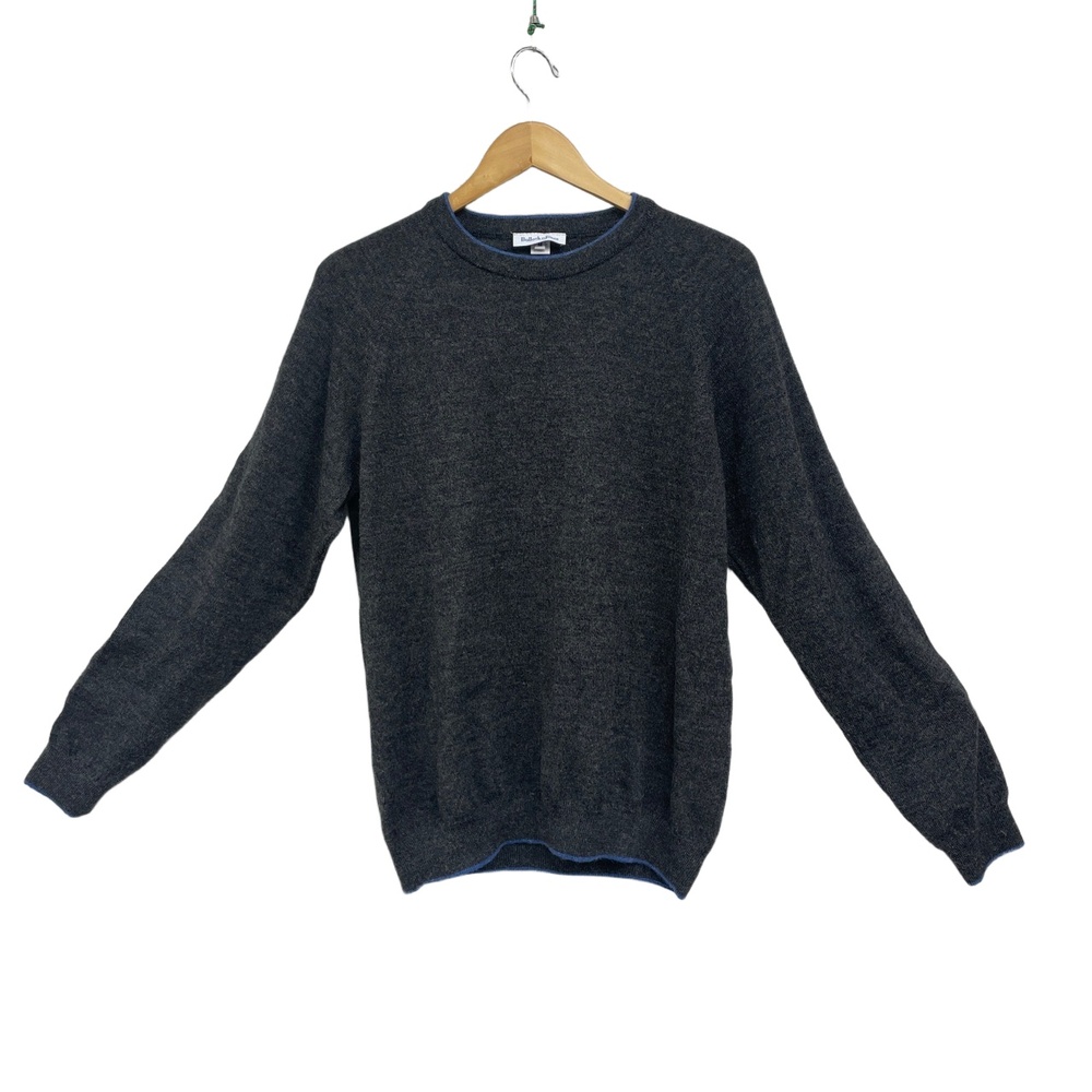 Bullock And Jones Gray Blue Trim Sereno‎ Alpaca Crewneck Sweater Size Large